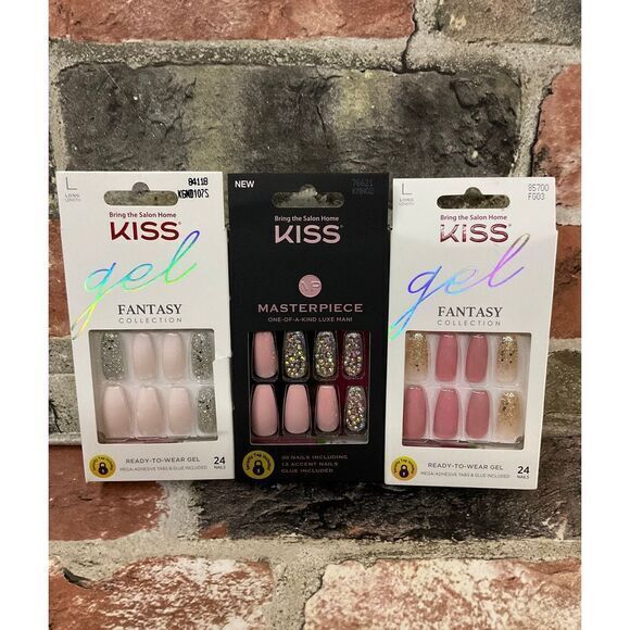 Kiss Gel Glam Fantasy Press On‎ Nails Set Of 3 - Picture 1 of 1